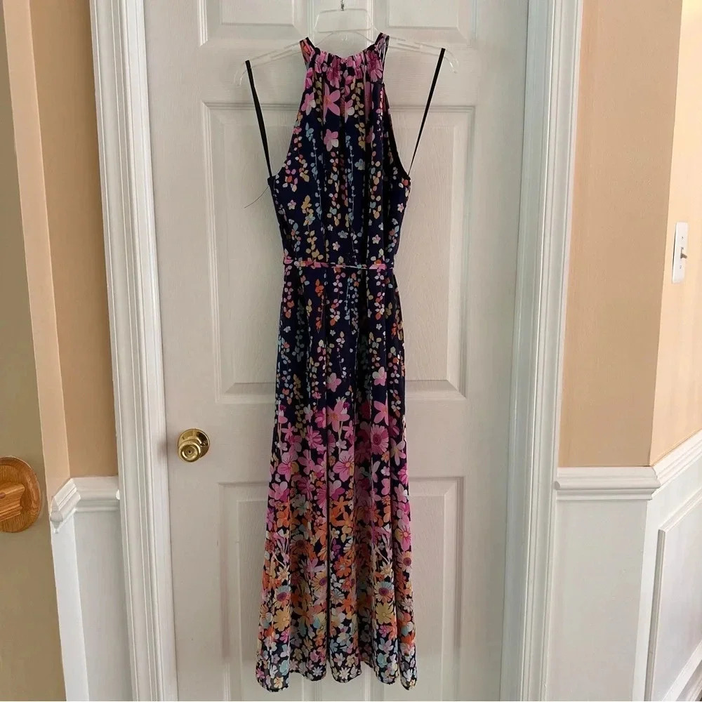 Maggy London Skylar Maxi Dress Women’s Chiffon Halter Neckline‎ Gradient Size 4 - Picture 12 of 16